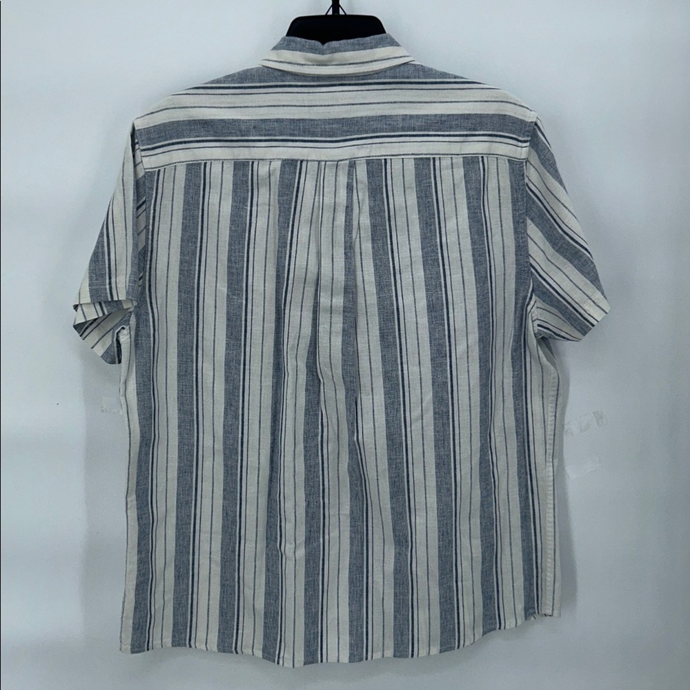 Even Tide Men’s Linen Cotton Striped Button Up Shirt Blue White Medium Resort - Picture 4 of 8